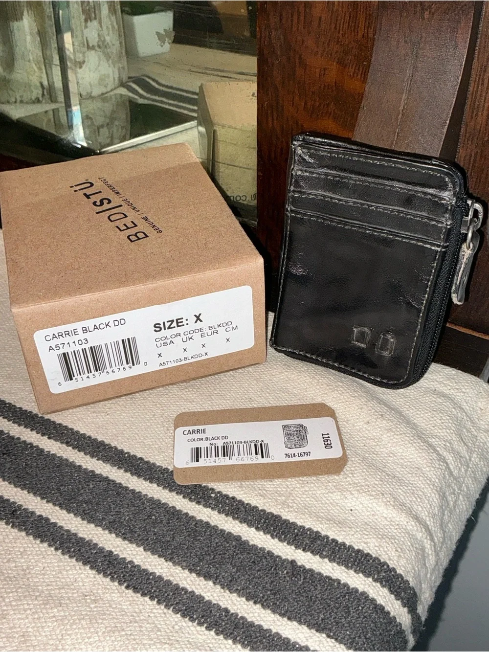 NWT Bed Stu Carrie Leather Black Die Dyed DD Wallet W/ Box Retail $100